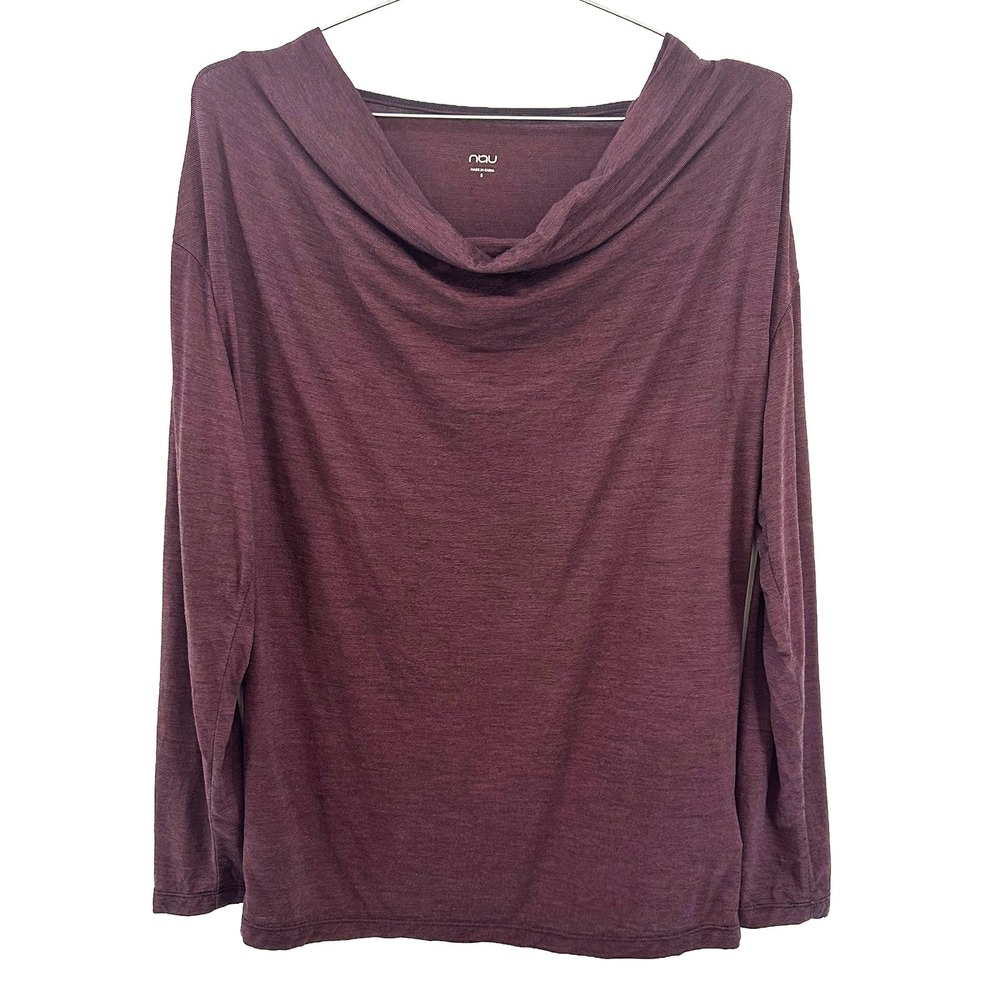 NAU Merino Wool & Tencel Long Sleeve Cowl Neck Top • Small • Burgundy • Chic